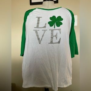 3/$15 Plus Size Glitter Shamrock St. Patrick’s Day 3/4 Sleeve Baseball Tee 2X